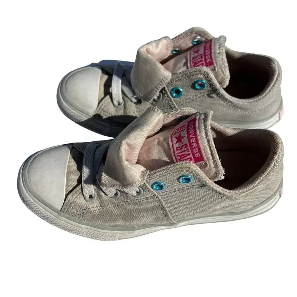 Converse All Star Girls Sneakers Shoes Double Tongue Gray Pink Athletic Sz 13